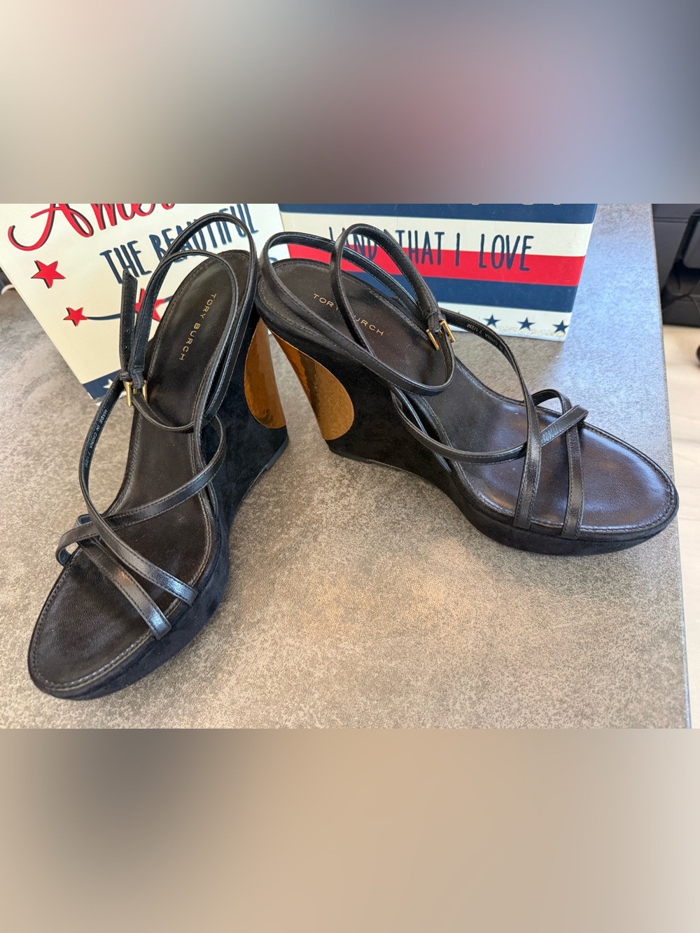 Tory Burch Patos Wedge Sandals in Black, sz. 7.5, BRAND NEW! - Picture 9 of 12